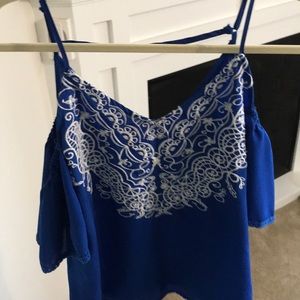 Blue, off shoulder tank